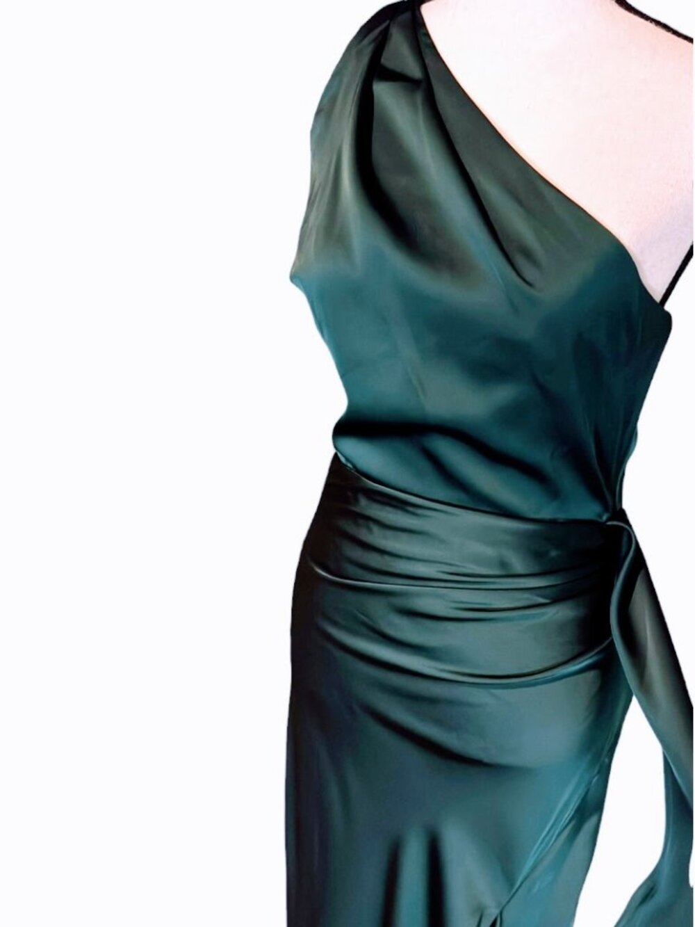 Lulus Emerald Signature Elegance Satin One-Shoulder Maxi Dress Formal Small NWT - Picture 6 of 9